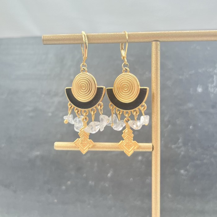 Boucles d’oreilles plaqué or bohème chic cristal de roche